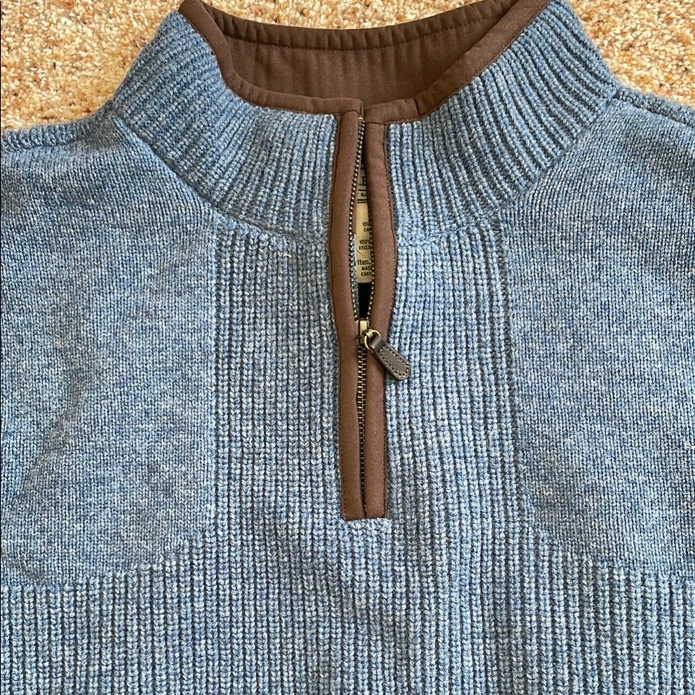 L.L. Bean Blue Zip Up Sweater with Ribbed Collar